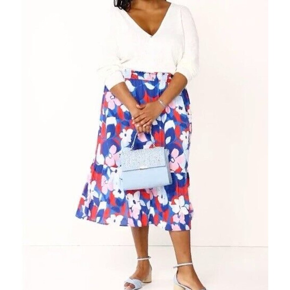 Draper James 2X Maxi Skirt A Line Gypsy Floral Pull On Pockets Ruffle Hem NWT